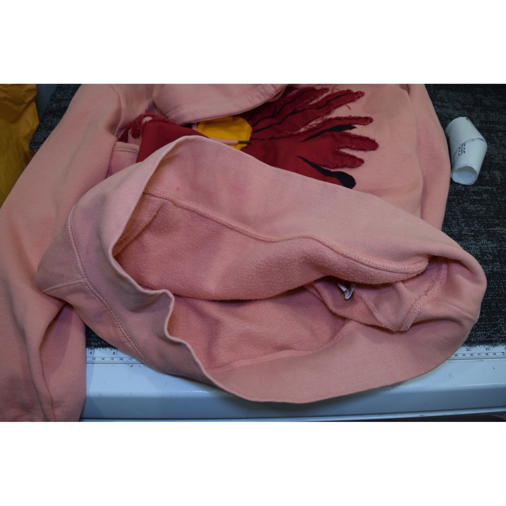Rare Streetwear FLAMANTI Sewn Red Daisy Hoodie Sweatshirt MENS L Pink Salmon - Picture 9 of 16